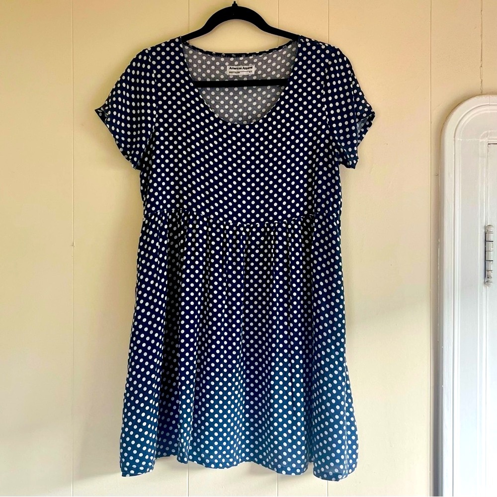 American Apparel Navy Polka Dot Babydoll Mini Dress